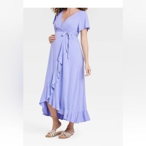 Ingrid & Isabel Lilac Purple Ruffle Maxi Maternity Dress Large NEW